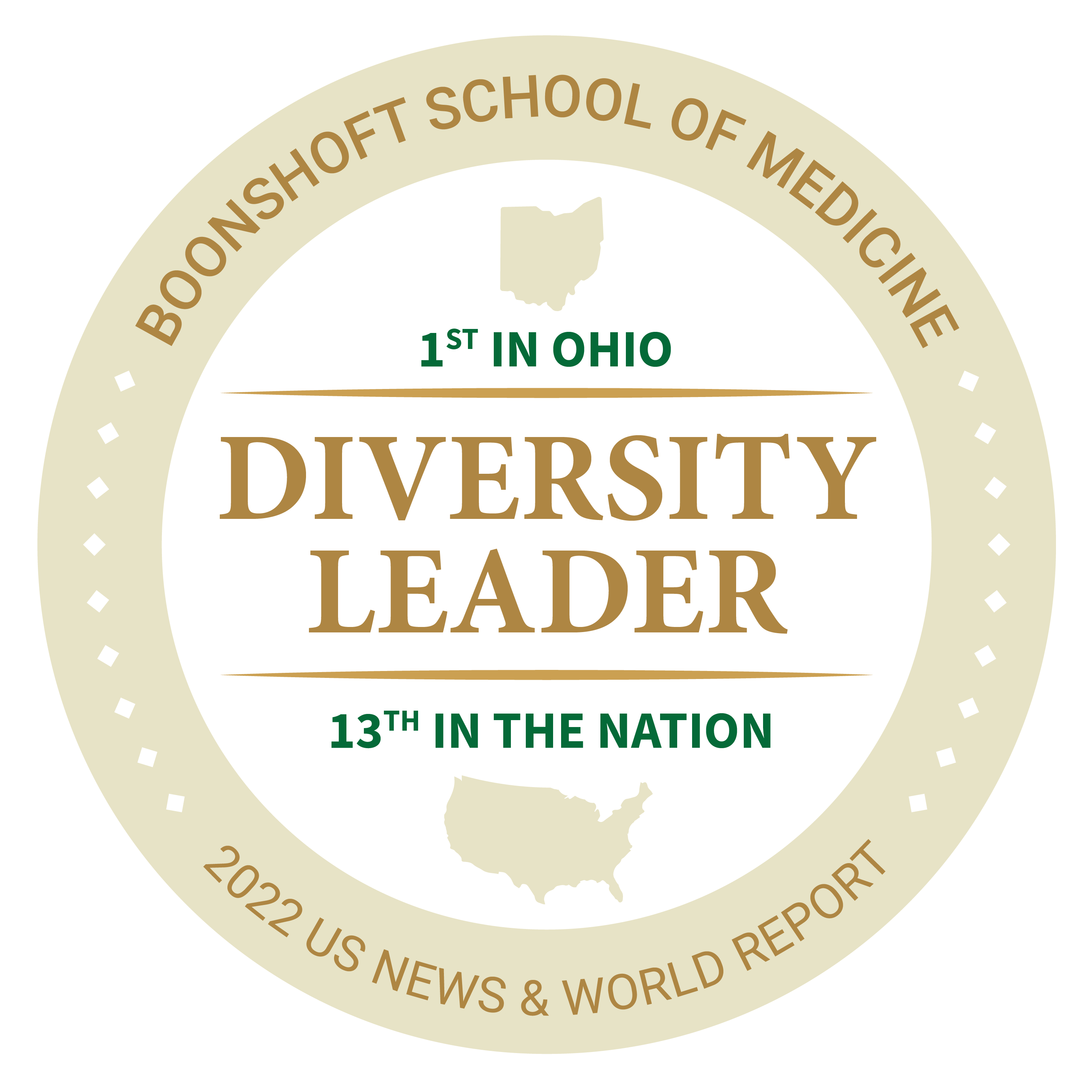 badge for the 2022 us news and world report boonshoft school of medicine diversity leader