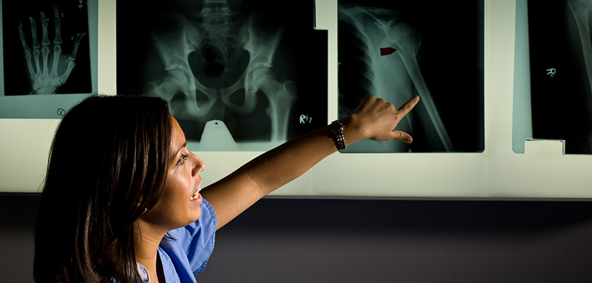 physician looking at an xray