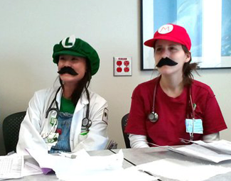 residents dressed as Mario and Luigi