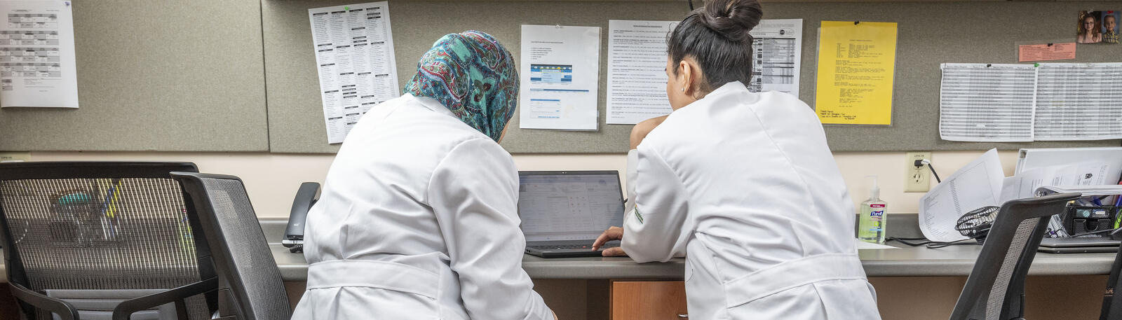 photo of two residents looking at a laptop